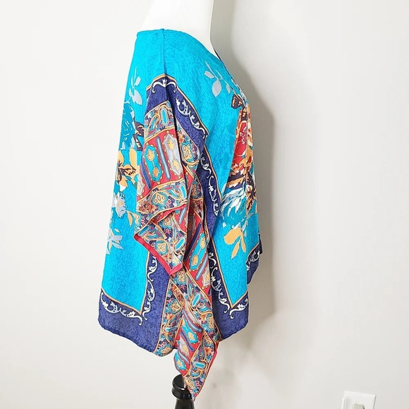 Tolani Boho Blue Silk Handkerchief Floral Top S - Picture 3 of 6